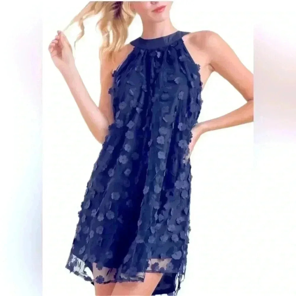 Knotty St Michaels Women’s Lush Bouquet Floral Blue A-Line Mini Dress Size M